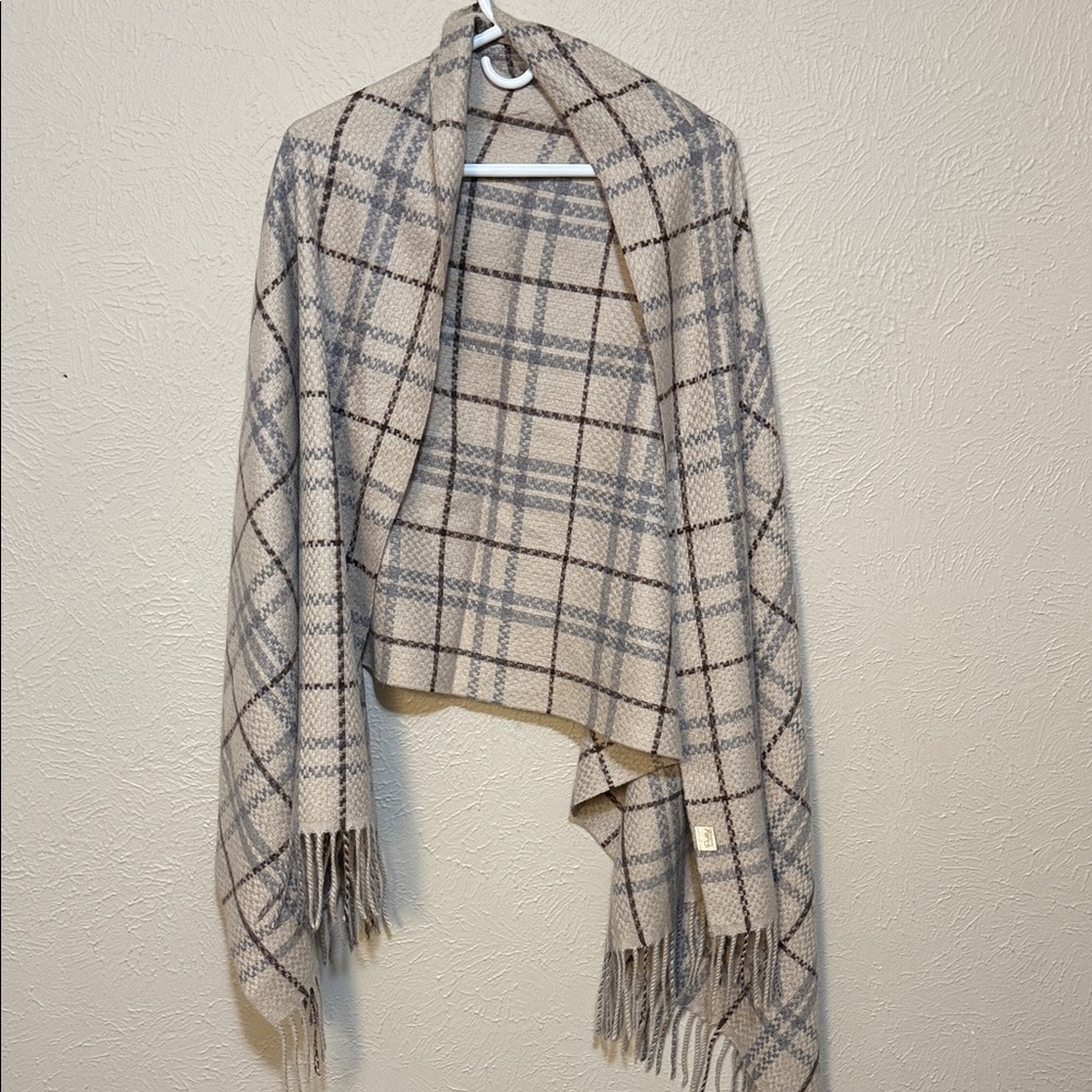 Pretty Persuasions Beige, Blue and Brown Plaid Cape/ Scarf